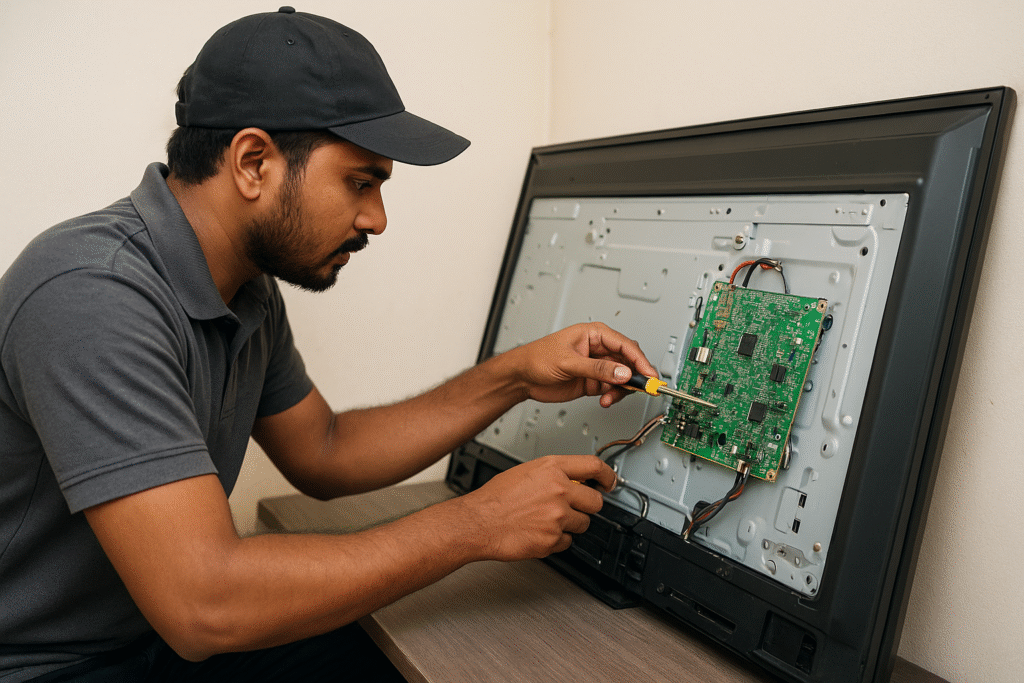 technician  checking the TV